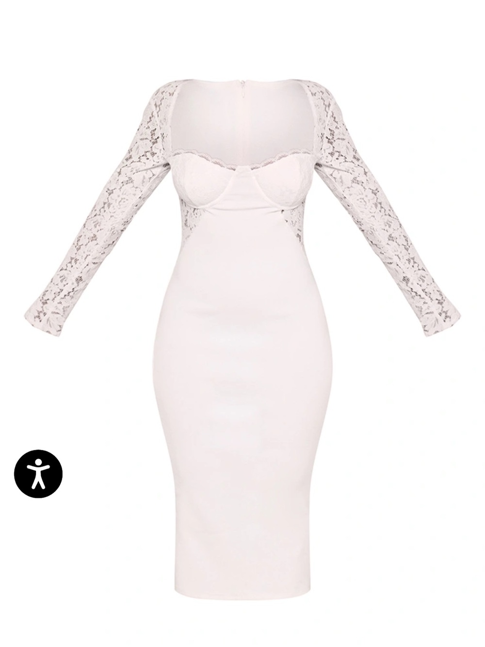 PrettyLittleThing White Lace Long Sleeve Bodycon Midi Dress